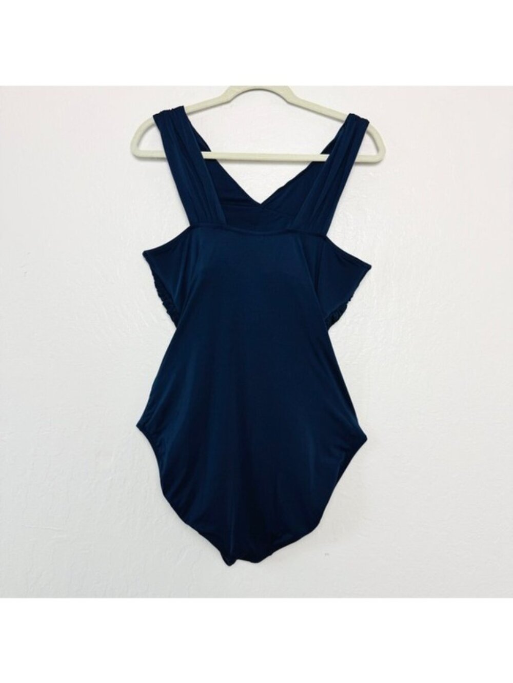 Garnet Hill Slate Navy Blue Wrapped Ruched Front One Piece Swim Bathing Suit 16 - Picture 5 of 10